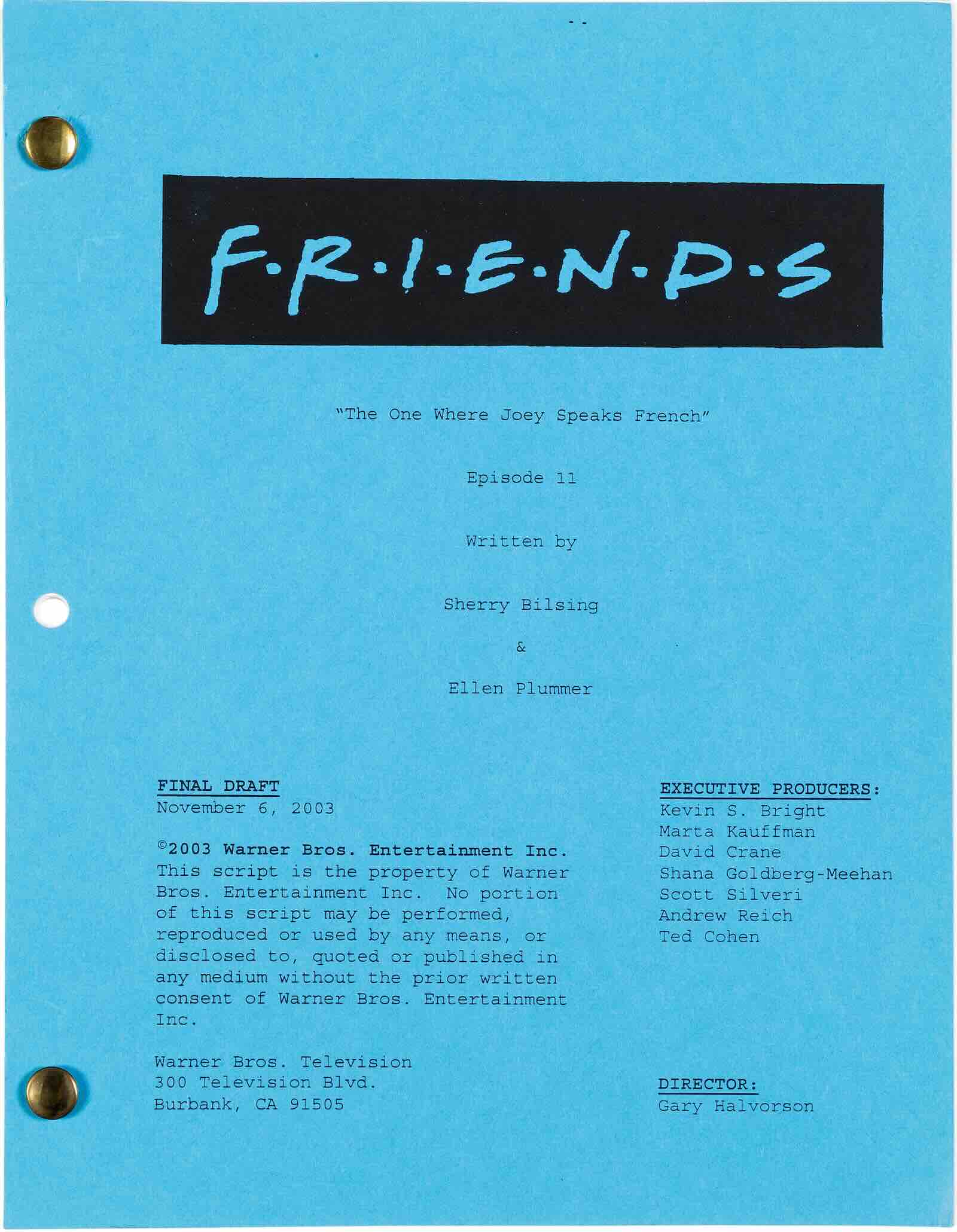 Part of the 26 season 10 scripts owned by Matthew Perry
