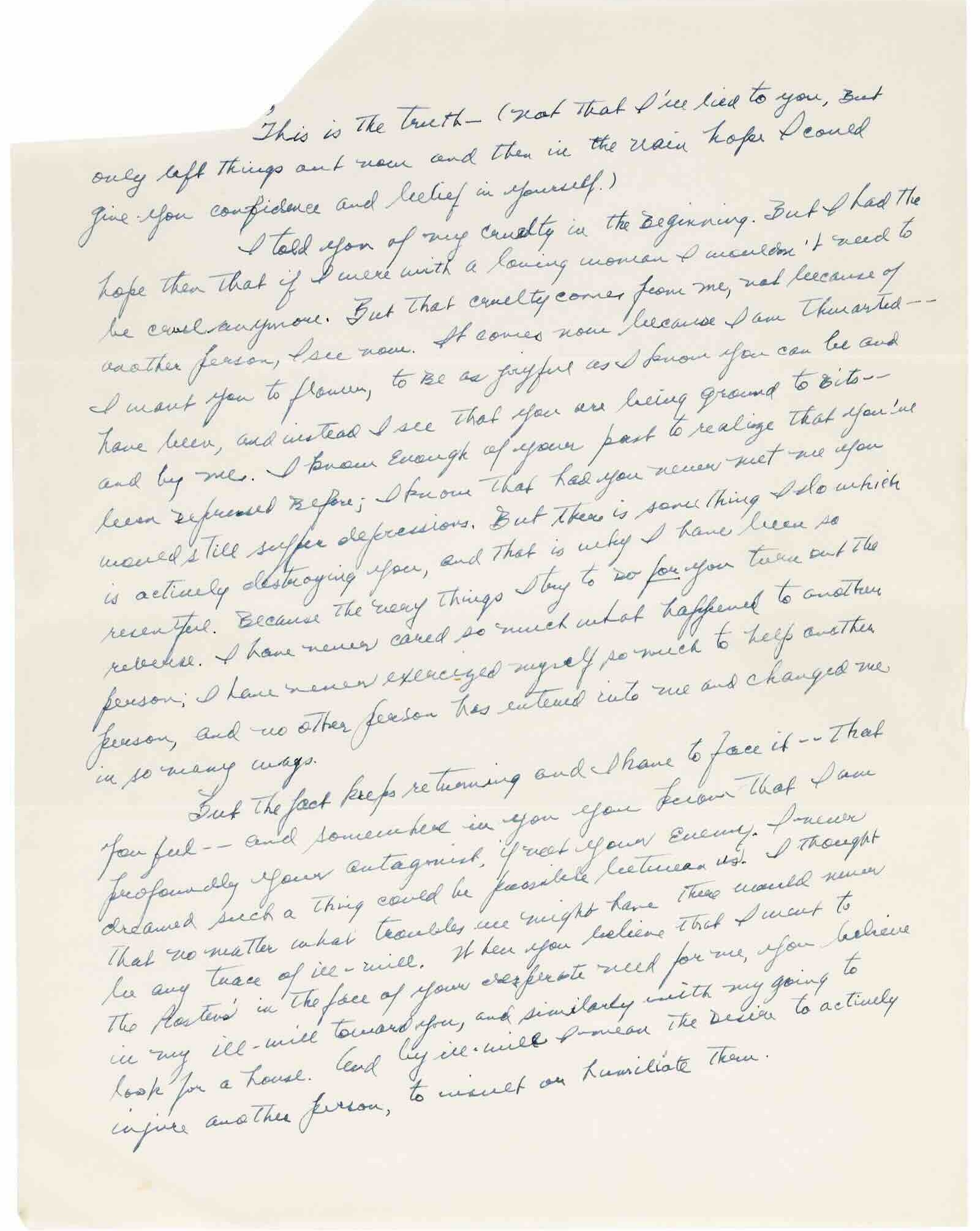 Handwritten letter from Arthur Miller to Marilyn Monroe