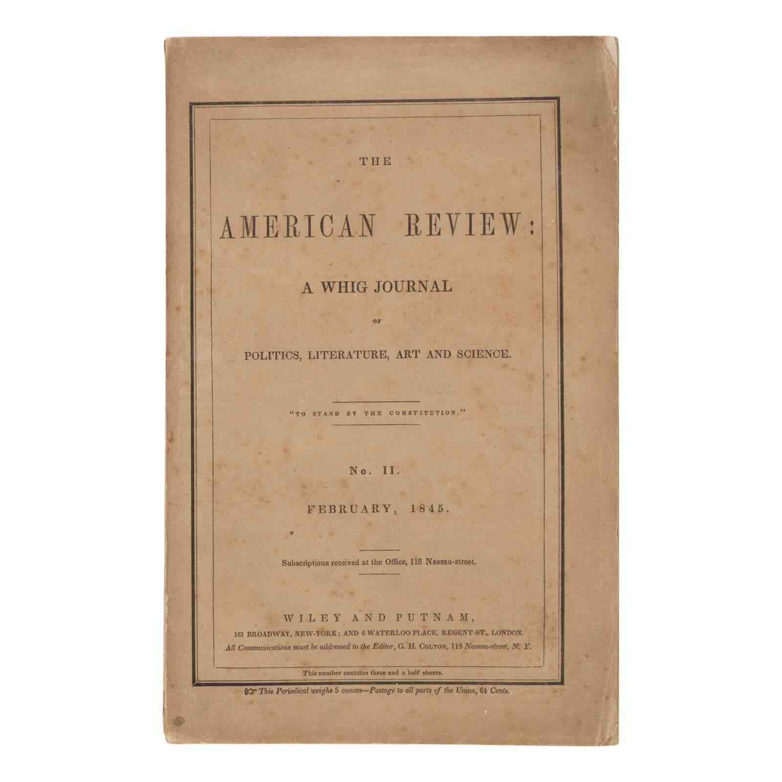 a first printing of The Raven in the exceptionally scarce original wrappers in The American Review