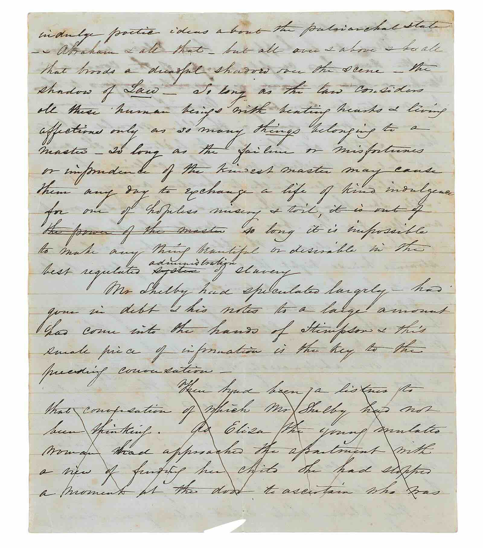 A page from the original manuscript of Uncle Tom's Cabin