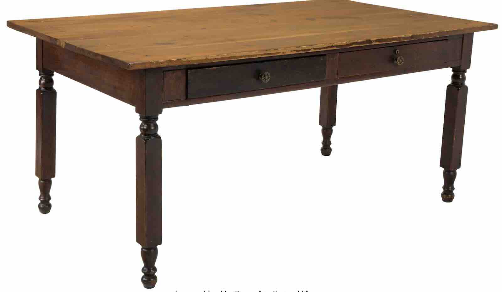 Lincoln Empire walnut and poplar two-drawer table, circa 1845
