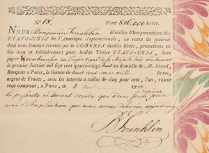 Benjamin Franklin, partially-printed promissory note, estimate $200,000-$300,000 