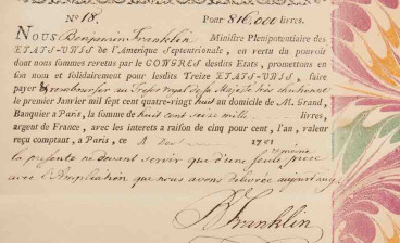 Benjamin Franklin, partially-printed promissory note, estimate $200,000-$300,000 