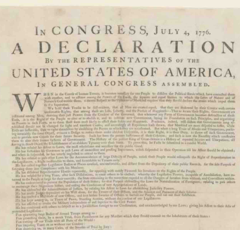 A declaration by the representatives of the United States of America: in general Congress assembled. Philadelphia: Printed by John Dunlap, 1776.