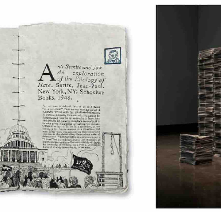 Excerpt from (left) Illuminated Biography, 2023, and (right) Legends and Myths of Ancient Minnesota, 2020, both by Brooks Turner