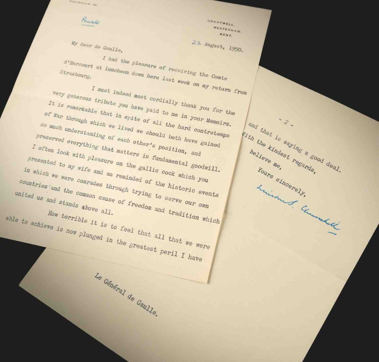 The 1950 letter signed by Winston Churchill to Charles de Gaulle