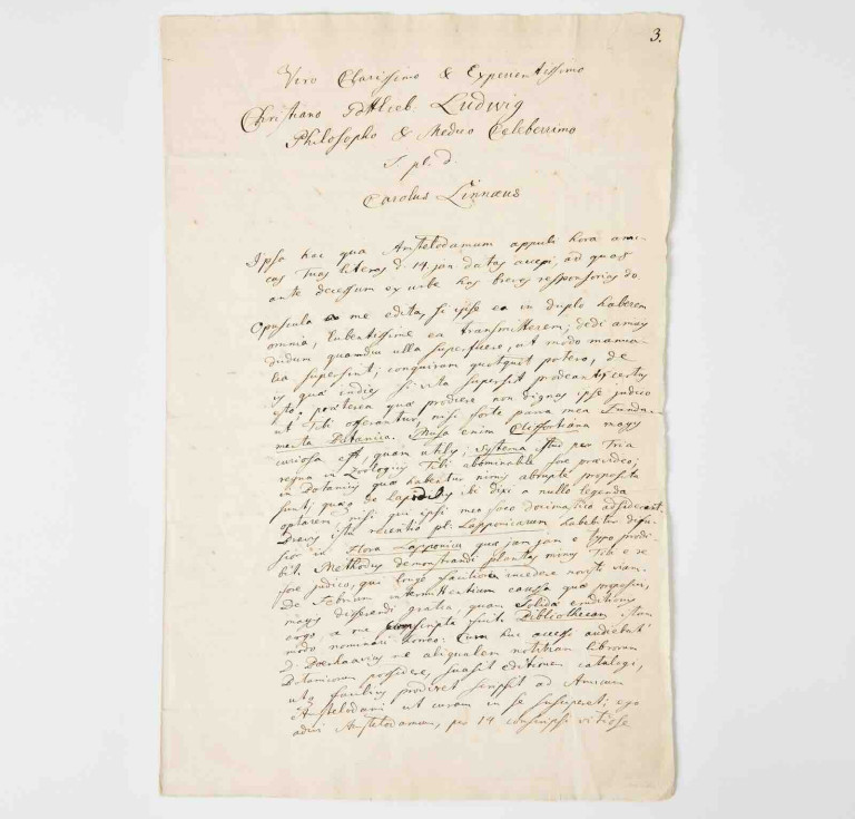 The letter from Carl Linnaeus to the German physician and botanist Christian Gottlieb Ludwig 