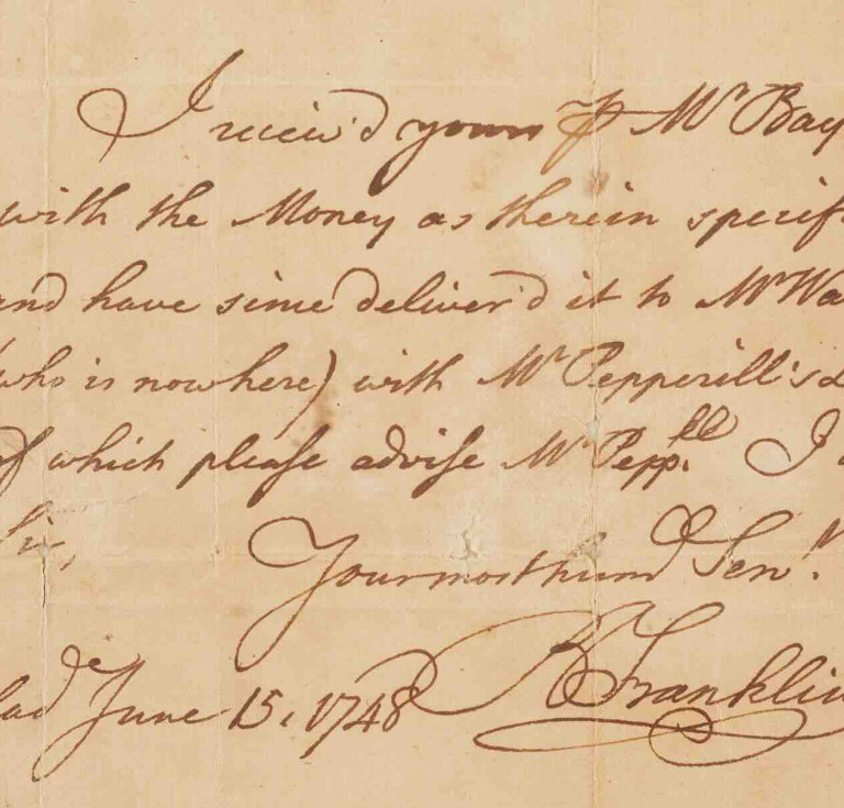 Benjamin Franklin's June 15, 1748, autograph letter written from Philadelphia