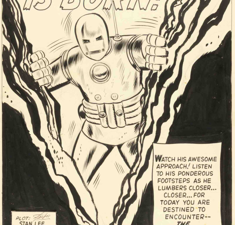 Don Heck's artwork for Iron Man's first appearance in Tales of Suspense #39
